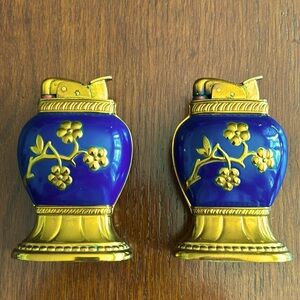 Two Vintage (40s) Evans Enamel and Painted Brass Cherry Blossom Branch Lighters